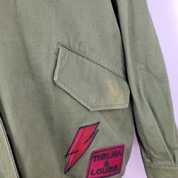 BASIC house women floral embroidred patch khaki green jacket size XS - Picture 9 of 16